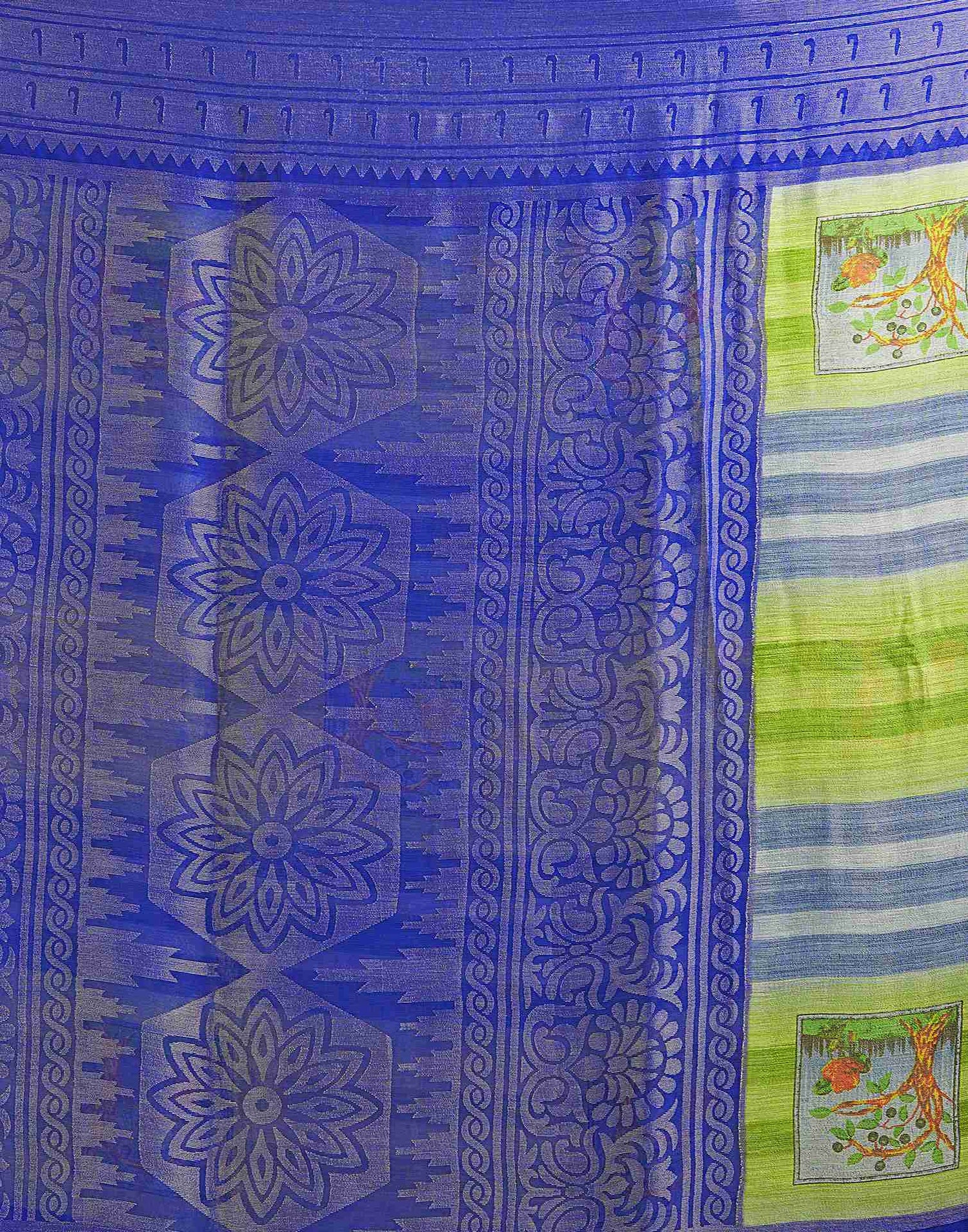 Green Chiffon Woven Printed Saree