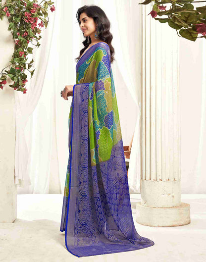 Dark Blue Chiffon Woven Printed Saree