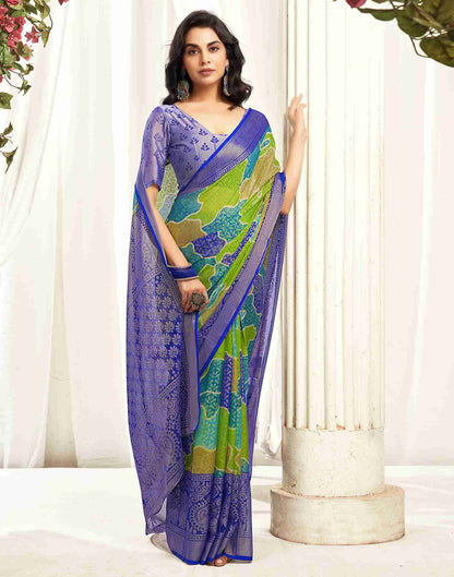 Dark Blue Chiffon Woven Printed Saree