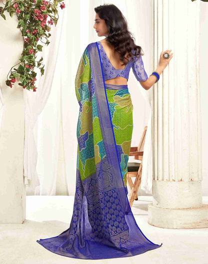 Dark Blue Chiffon Woven Printed Saree