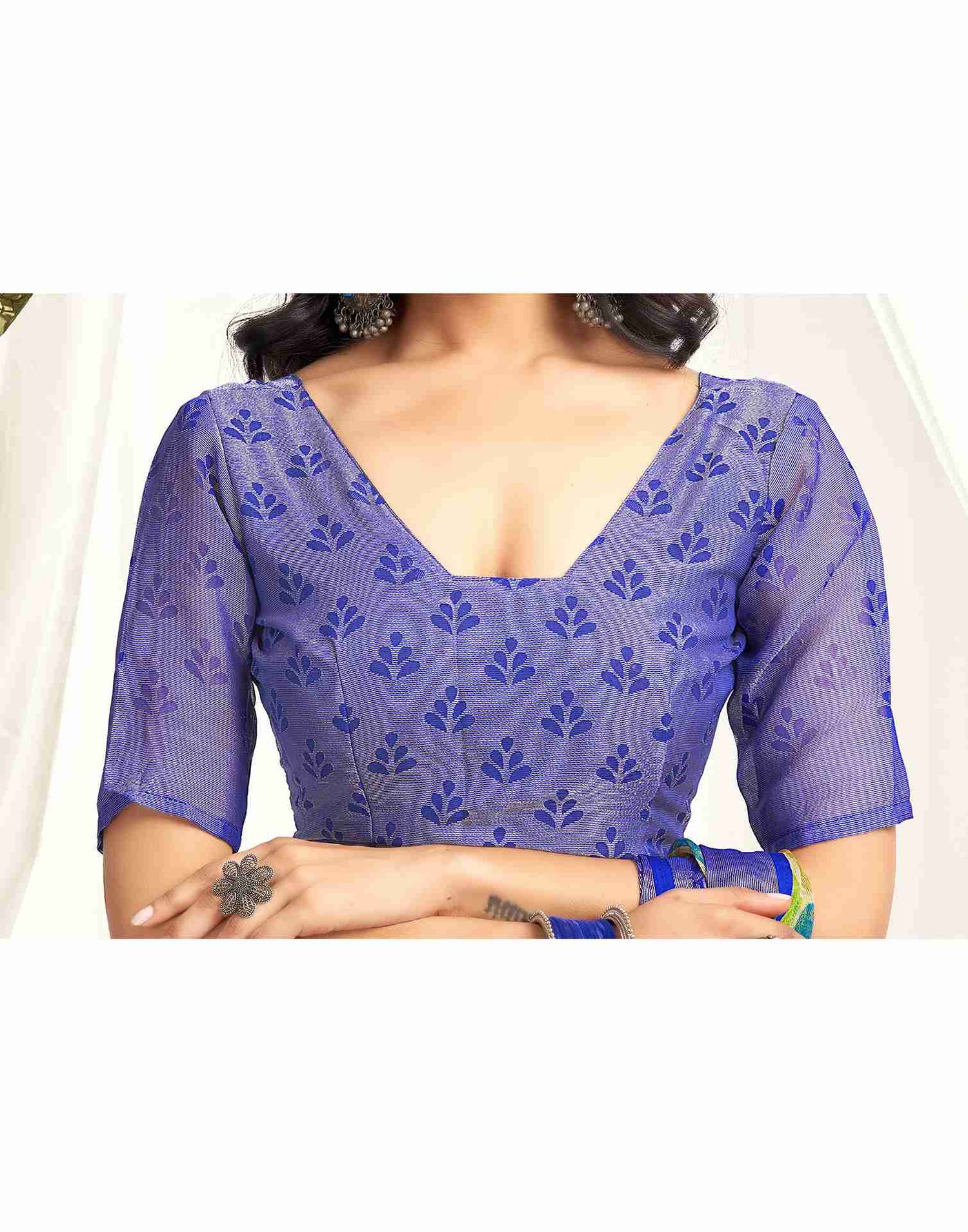 Dark Blue Chiffon Woven Printed Saree