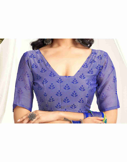 Dark Blue Chiffon Woven Printed Saree