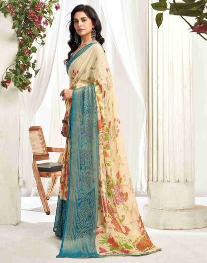 Cream Chiffon Woven Printed Saree