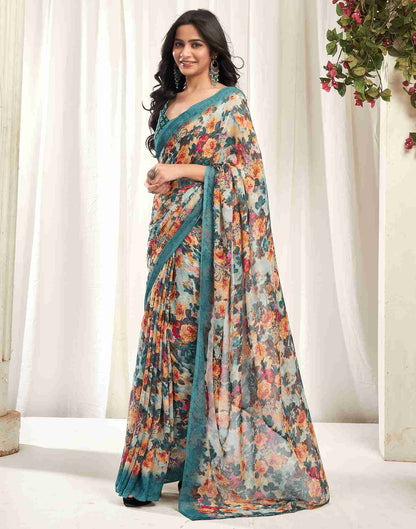 Rama Green Georgette Printed Saree