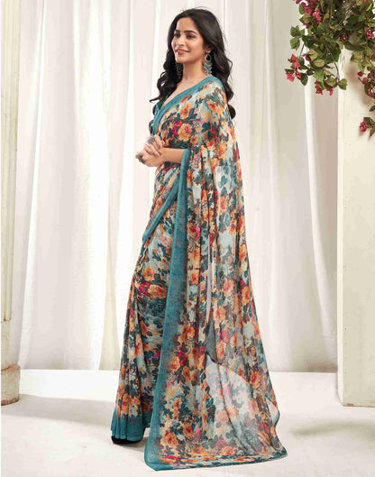 Rama Green Georgette Printed Saree