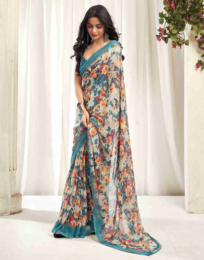 Rama Green Georgette Printed Saree