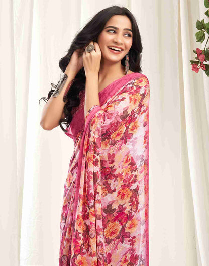 Pink Georgette Printed Saree