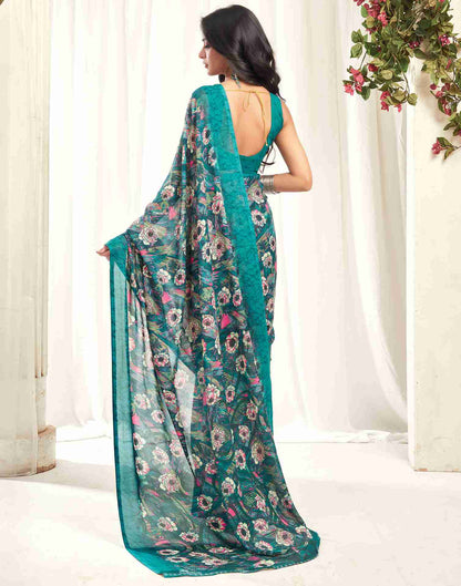 Rama Green Georgette Printed Saree