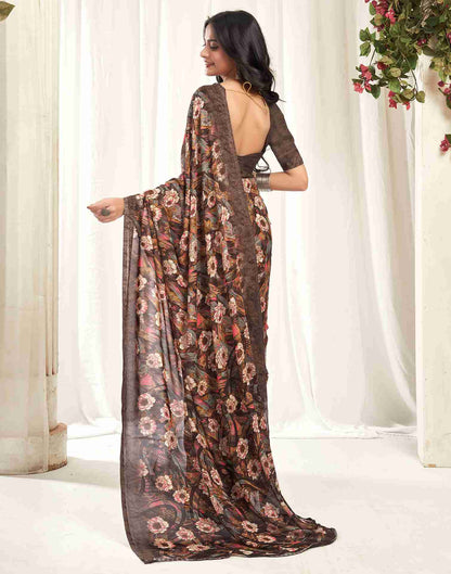 Brown Georgette Printed Saree