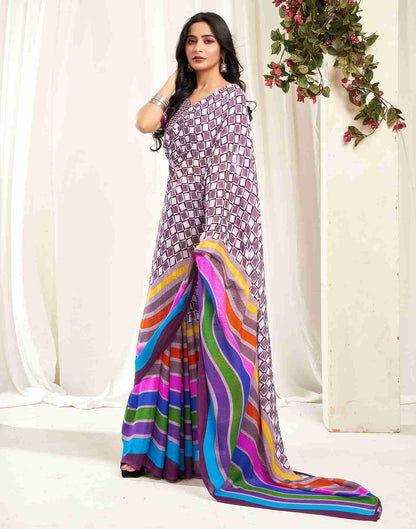 Wine Georgette Geometric Printed Saree