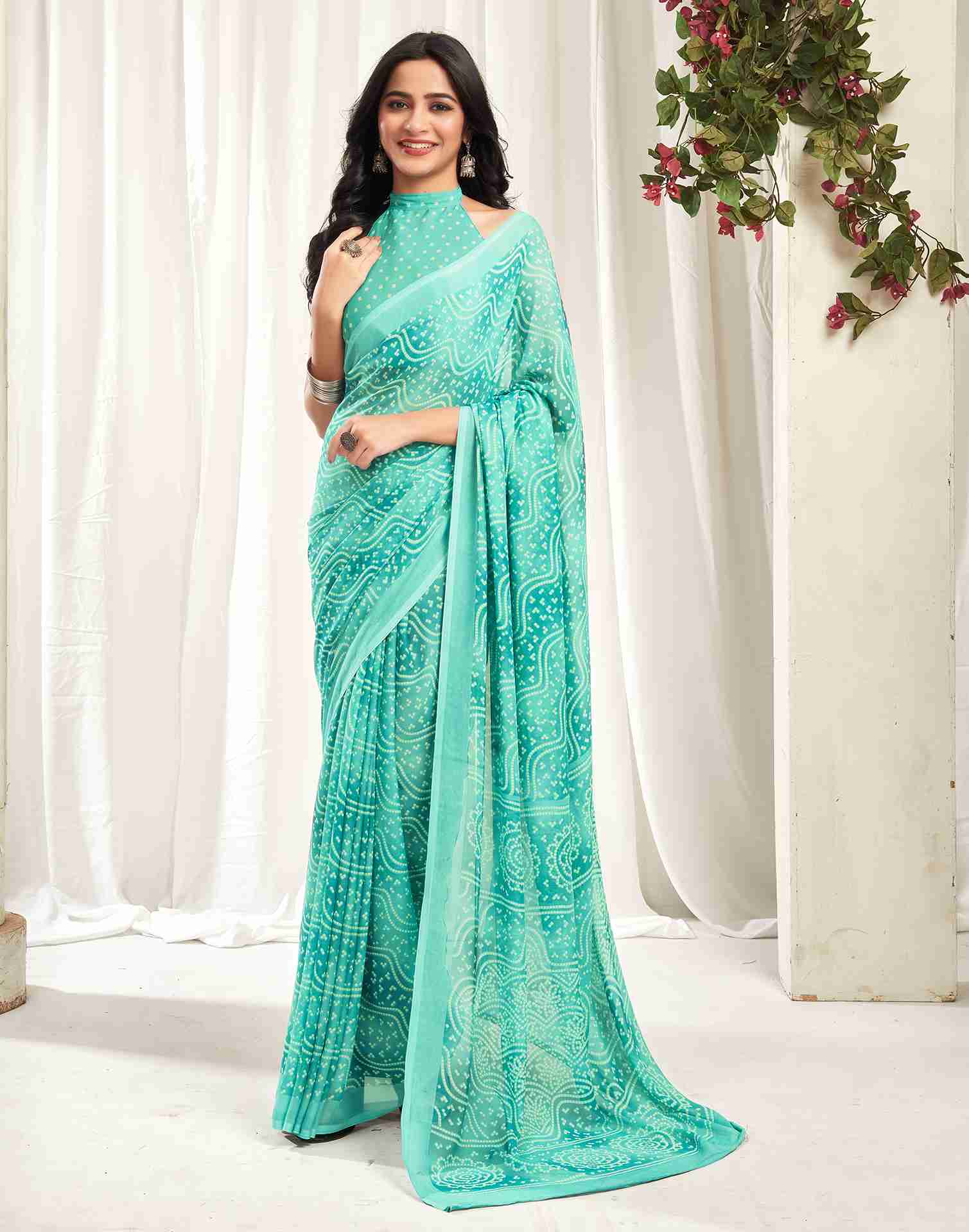 Turquoise Georgette Printed Saree