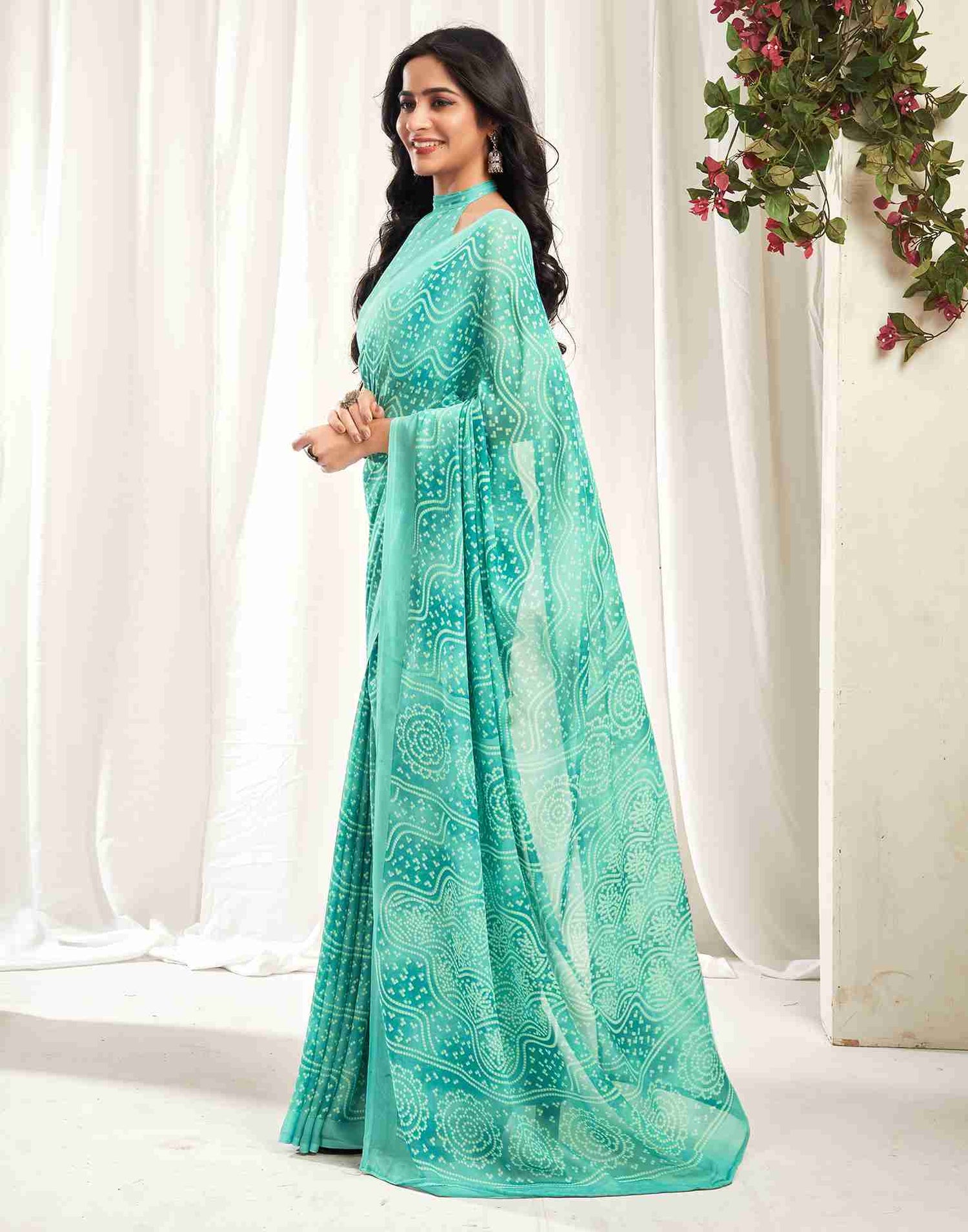 Turquoise Georgette Printed Saree