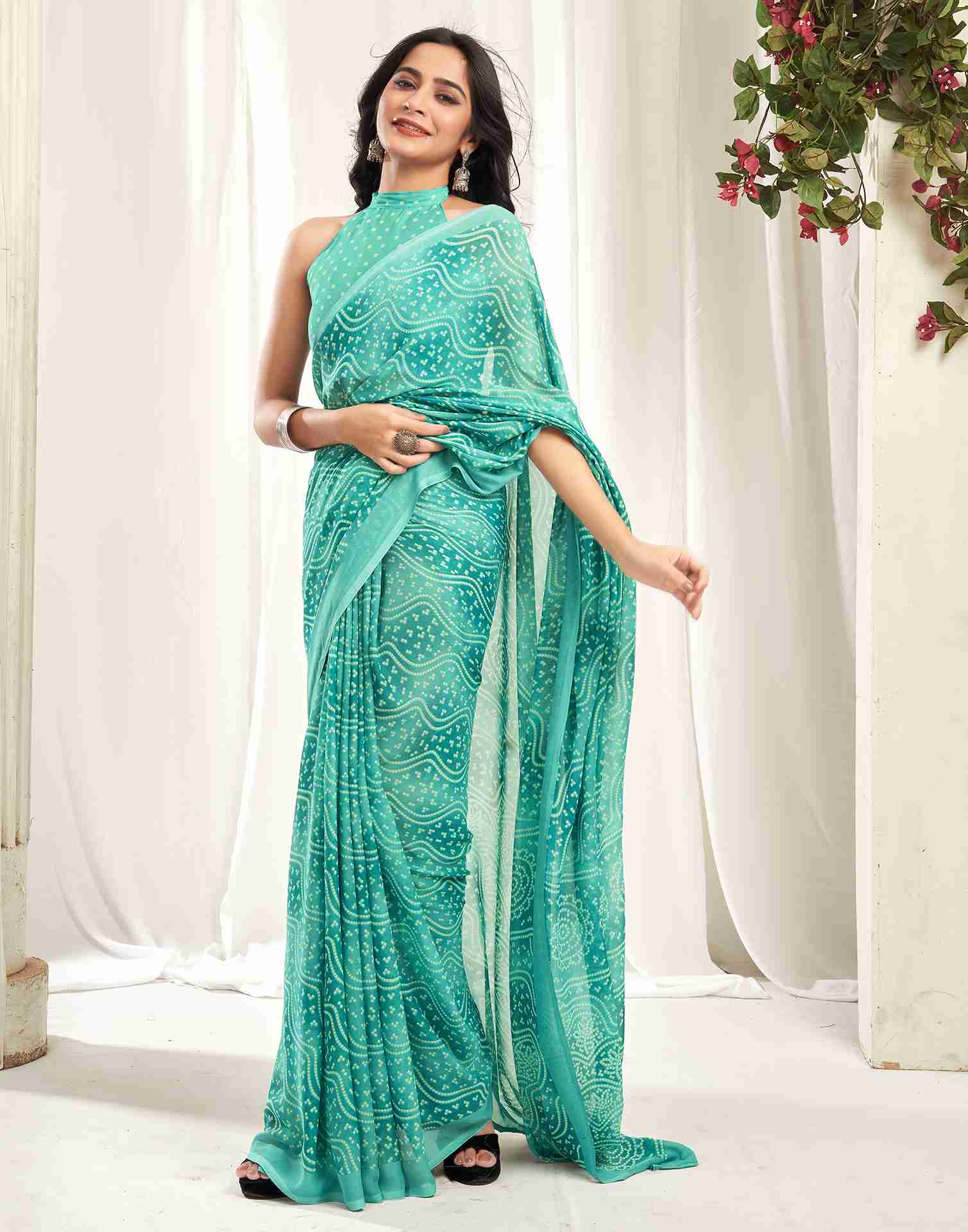 Turquoise Georgette Printed Saree