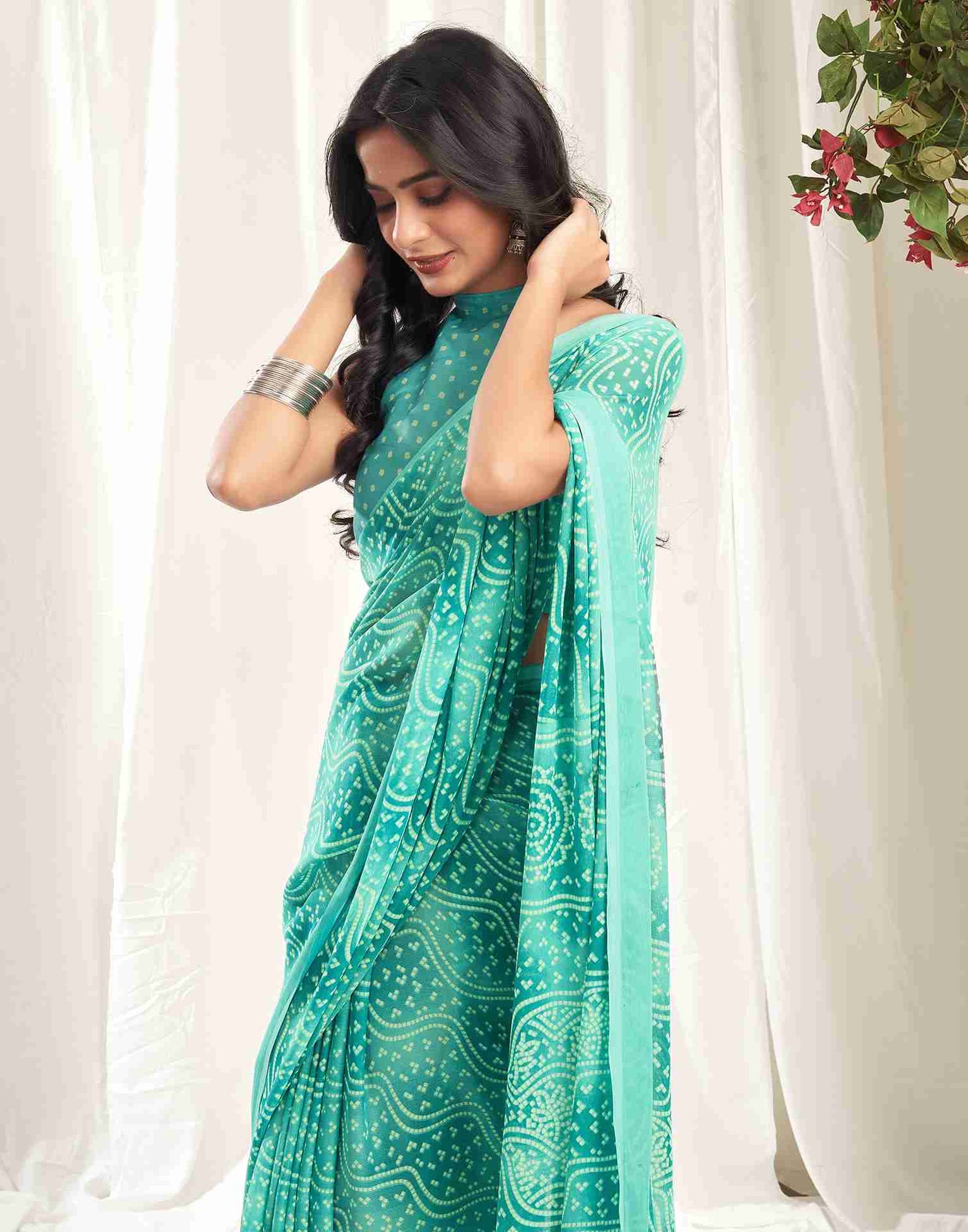 Turquoise Georgette Printed Saree