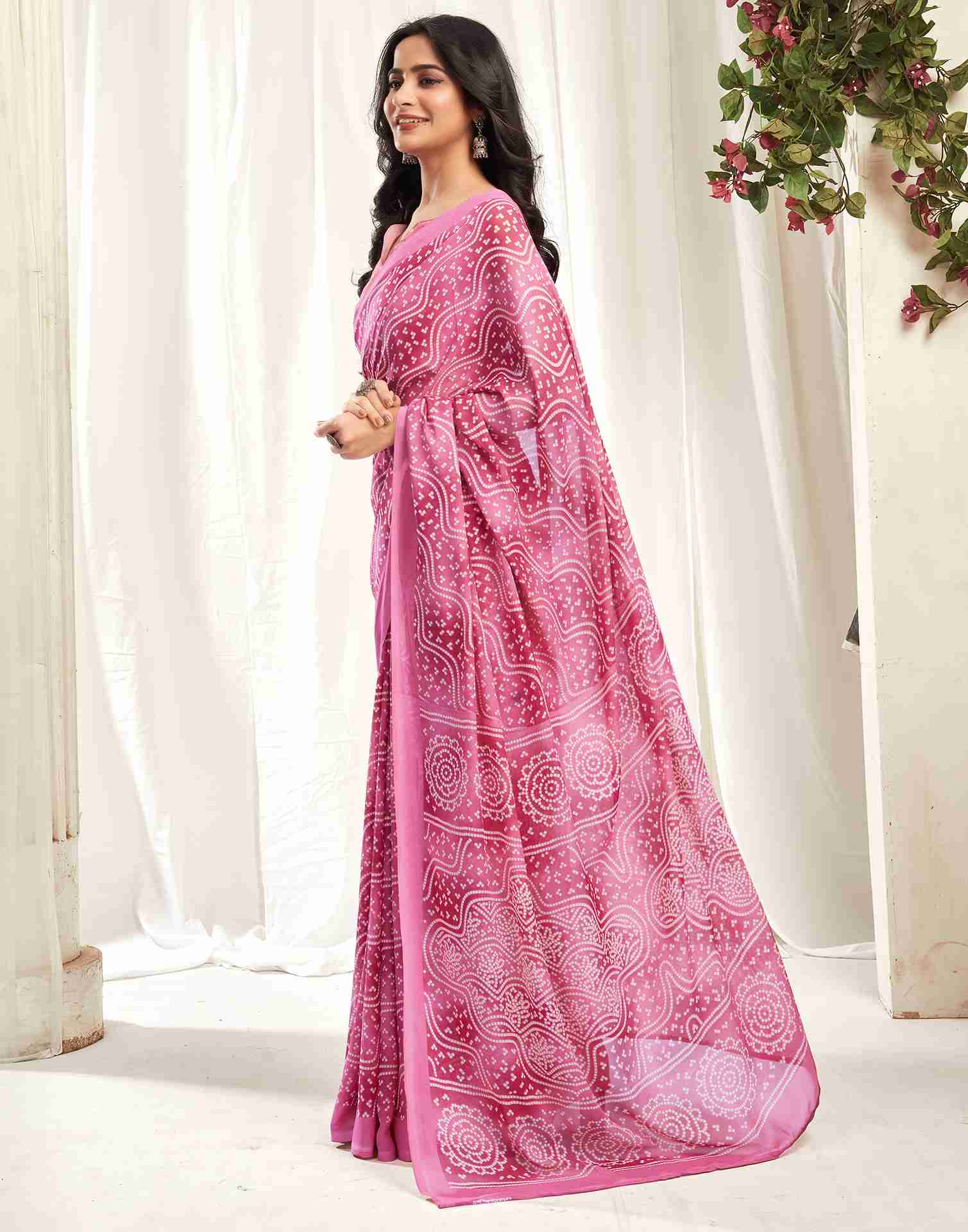 Dusty Pink Georgette Printed Saree