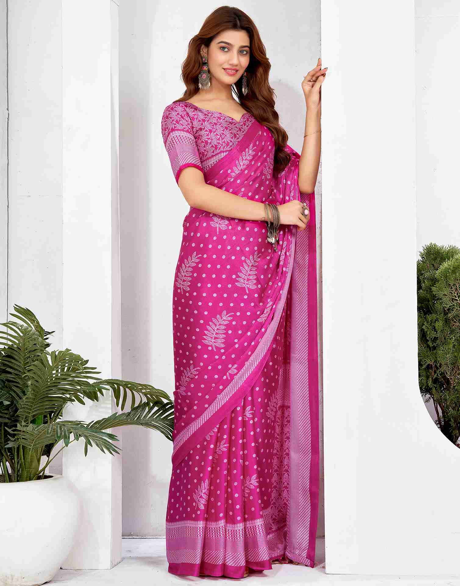 Pink Georgette Printed Saree