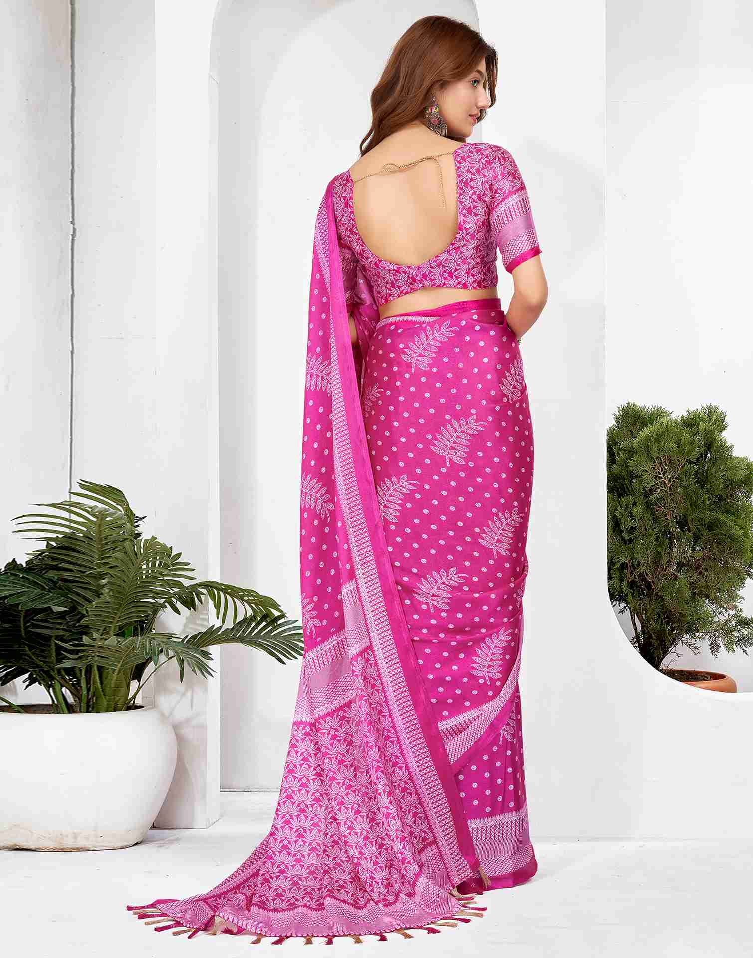 Pink Georgette Printed Saree