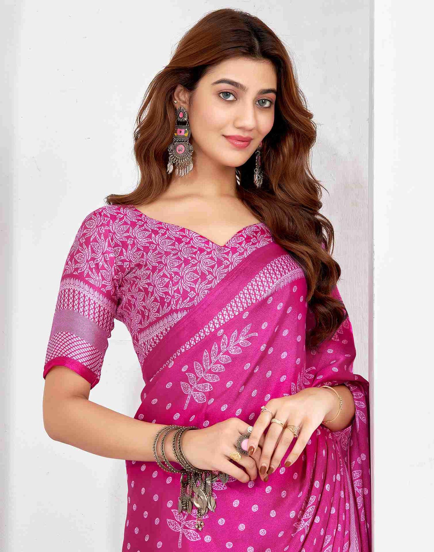 Pink Georgette Printed Saree