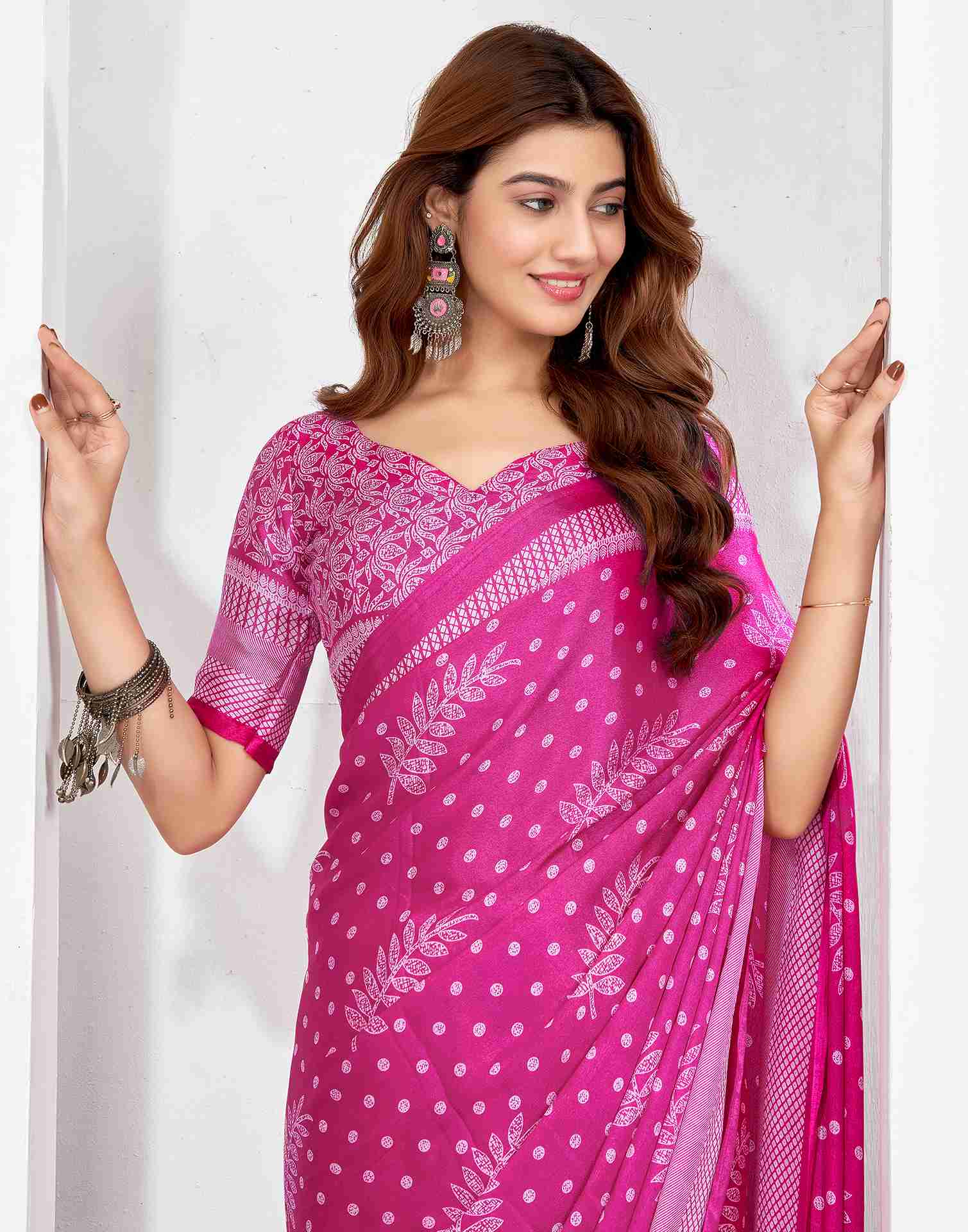 Pink Georgette Printed Saree