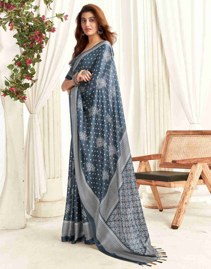 Steel Grey Georgette Printed Saree