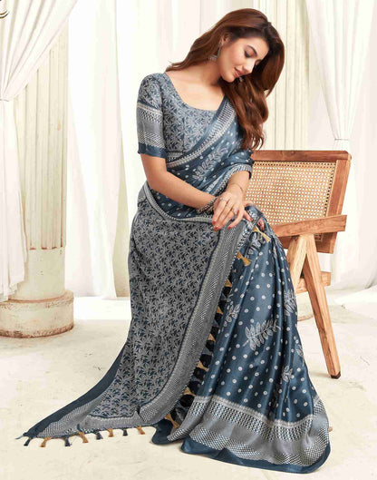 Steel Grey Georgette Printed Saree