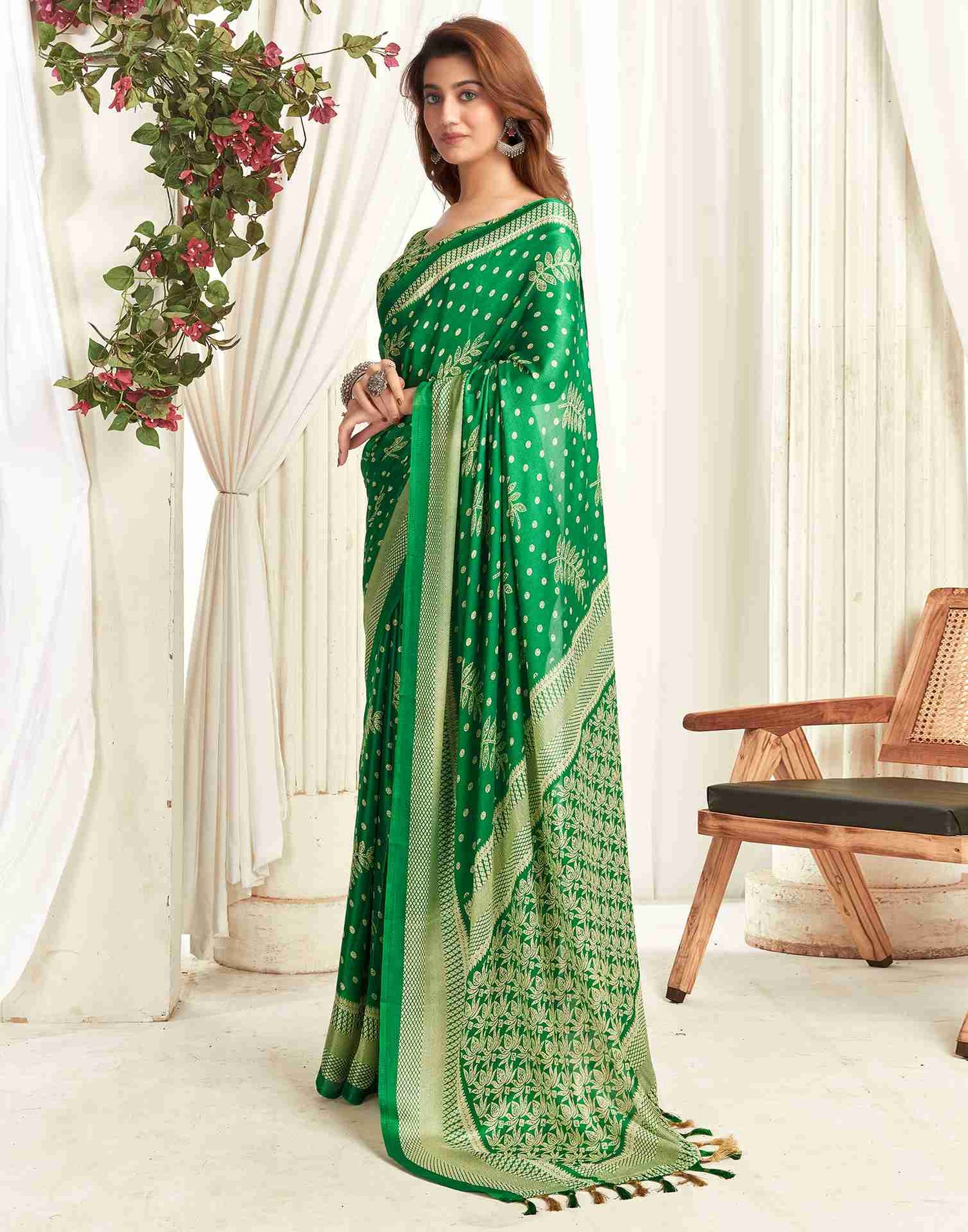 Green Georgette Printed Saree