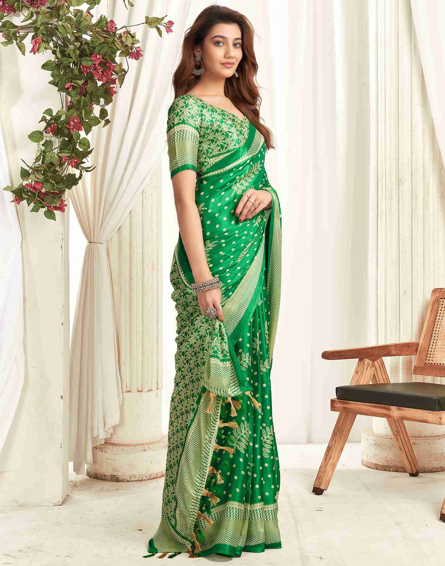 Green Georgette Printed Saree