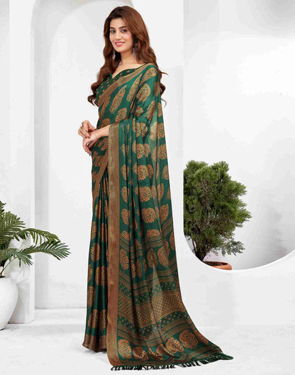 Dark Green Georgette Printed Saree