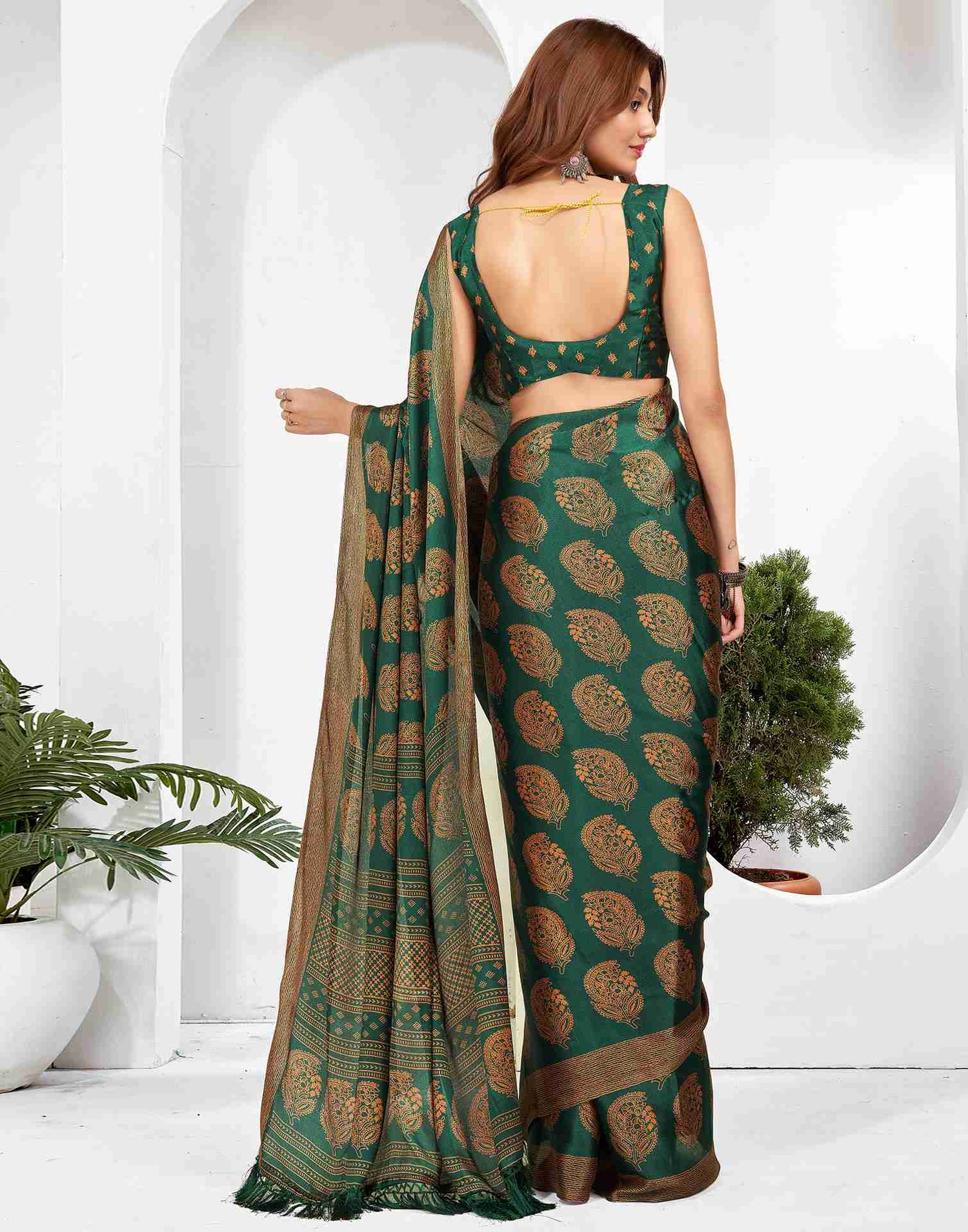 Dark Green Georgette Printed Saree