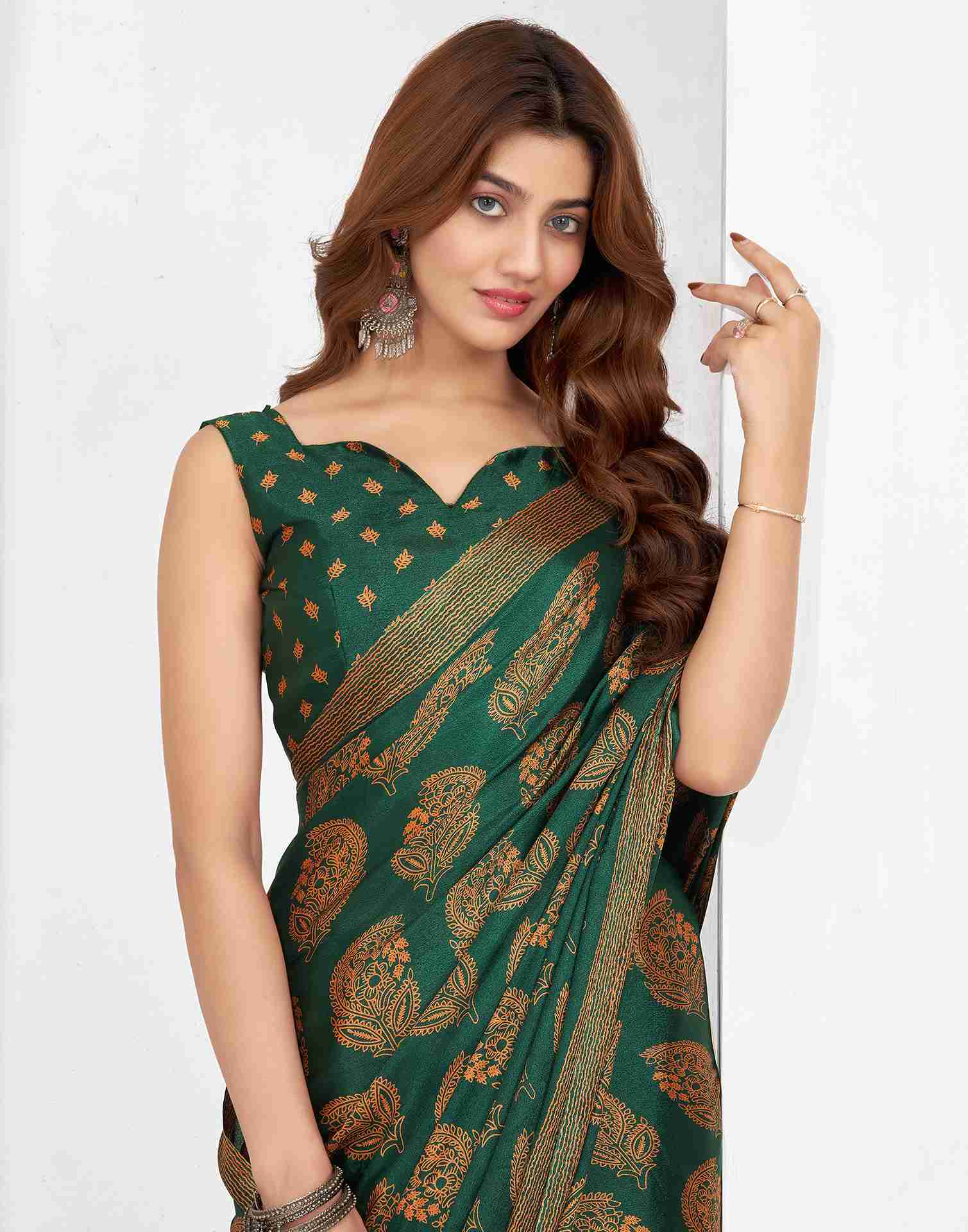 Dark Green Georgette Printed Saree