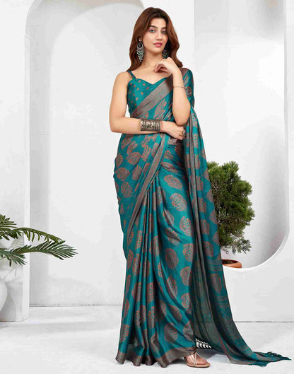 Teal Blue Georgette Printed Saree