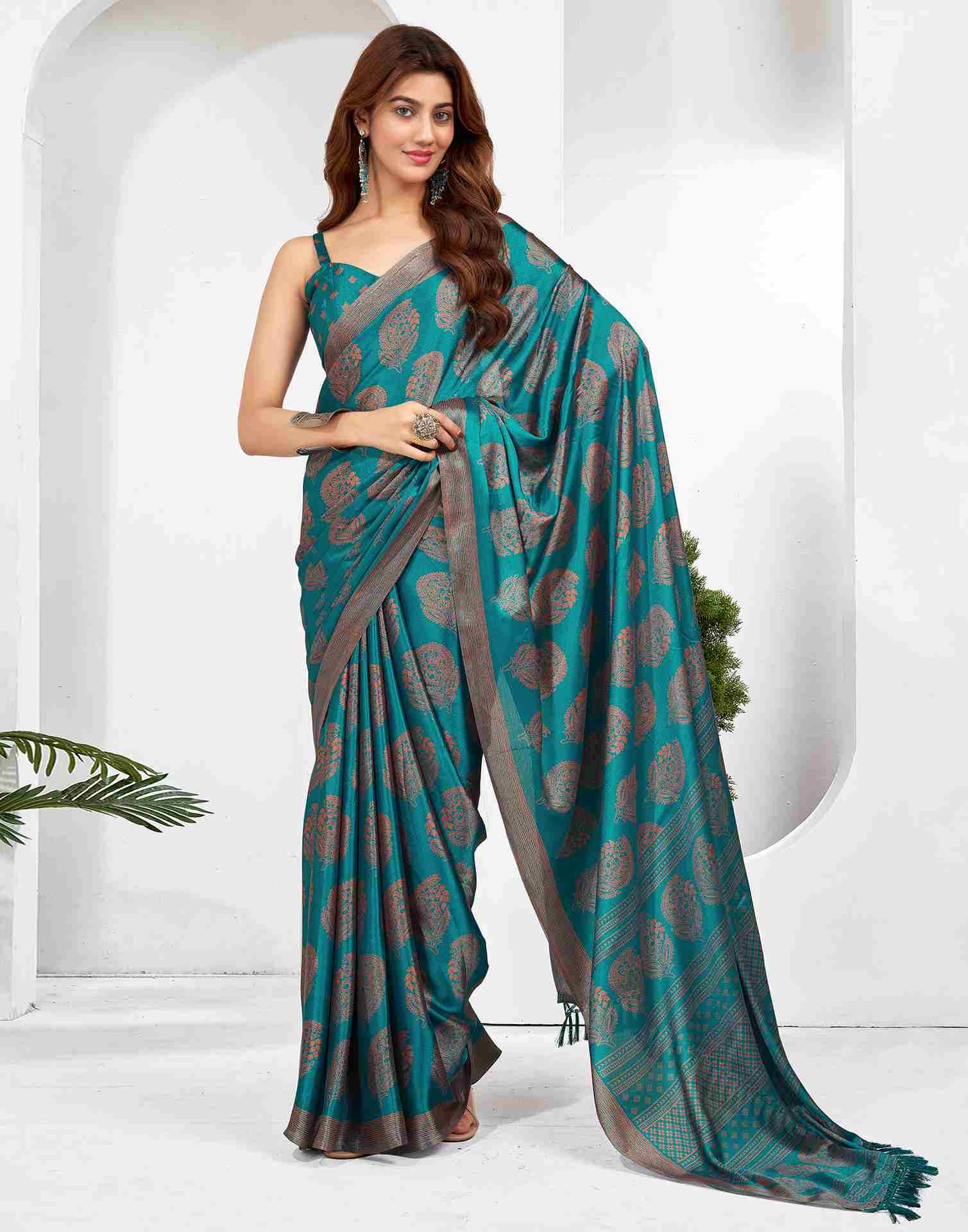 Teal Blue Georgette Printed Saree