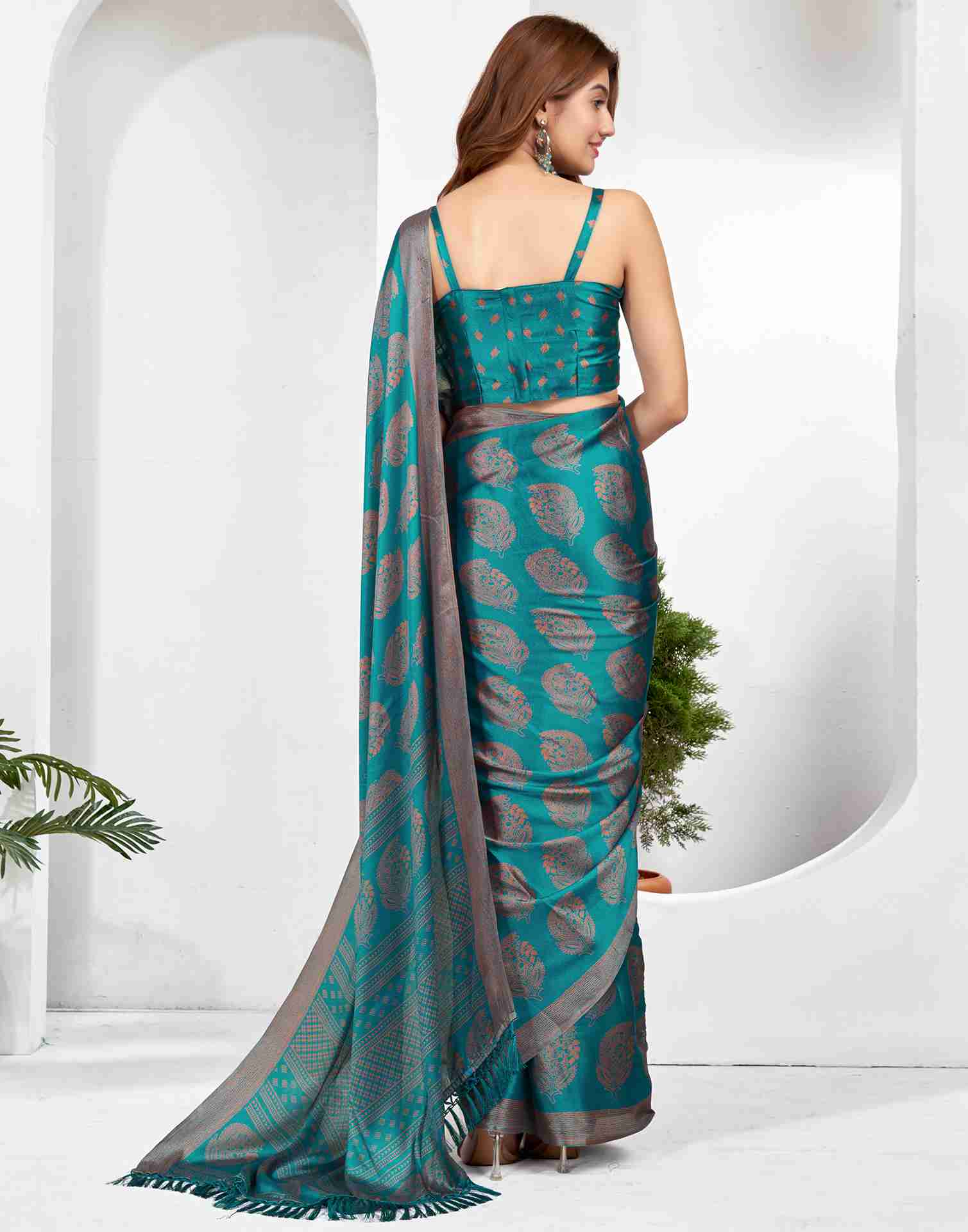 Teal Blue Georgette Printed Saree