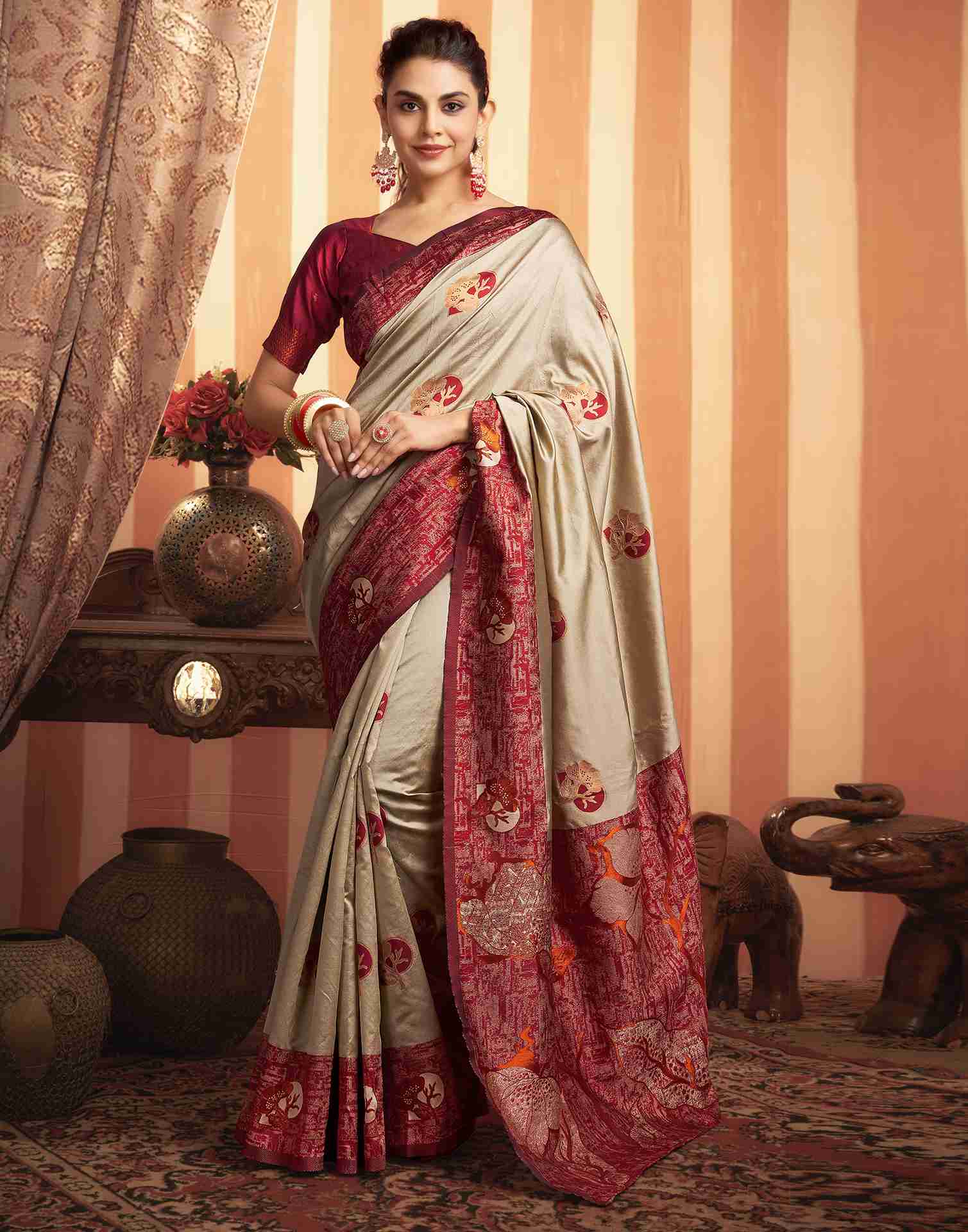 Khakhi Silk Woven Banarasi Saree