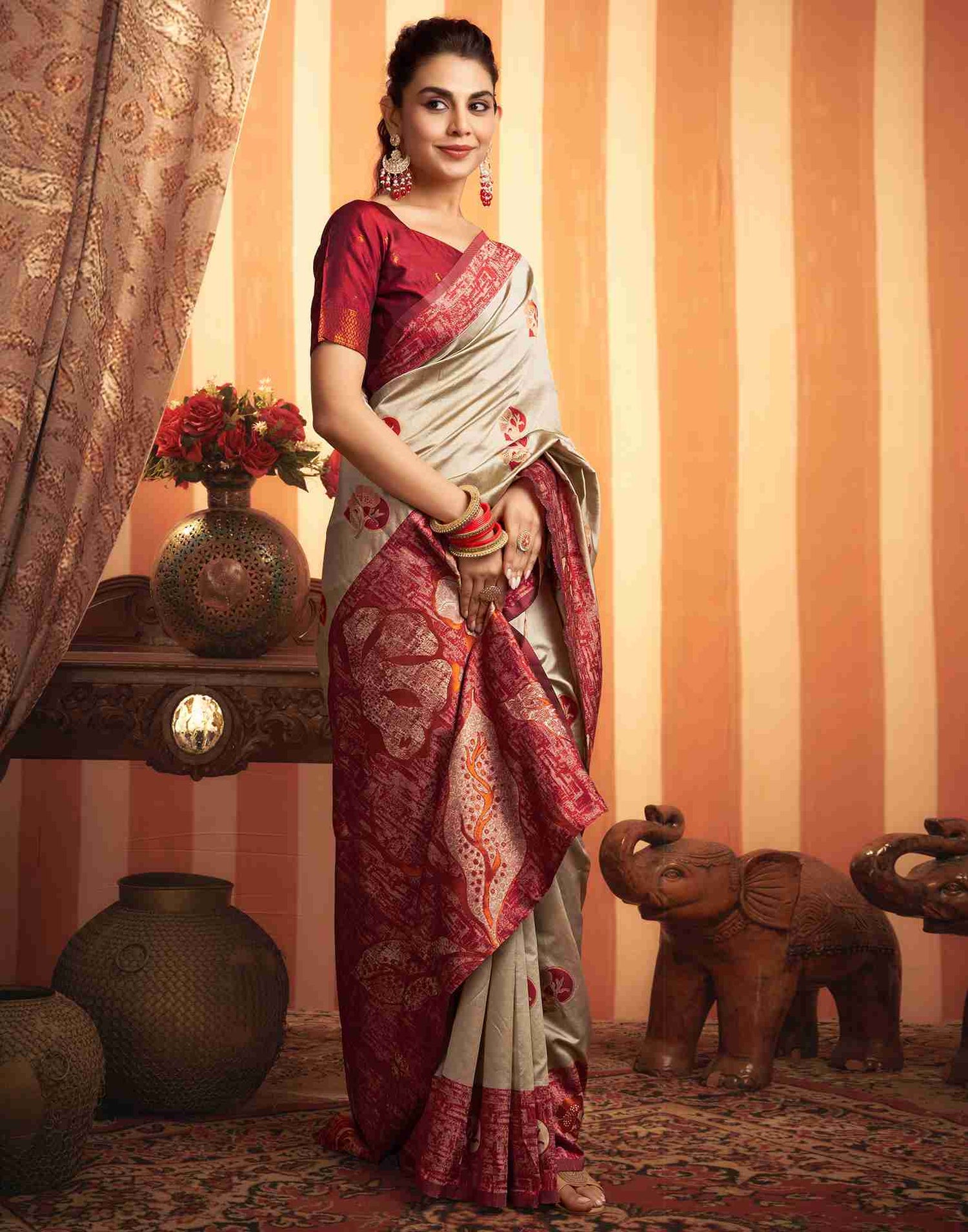 Khakhi Silk Woven Banarasi Saree