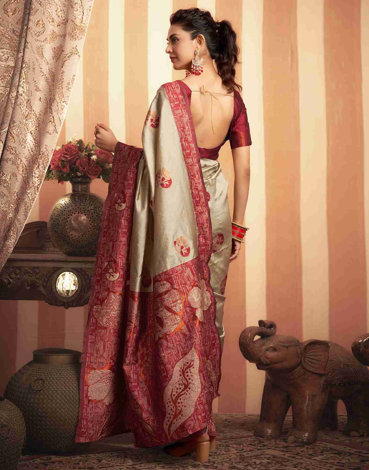 Khakhi Silk Woven Banarasi Saree