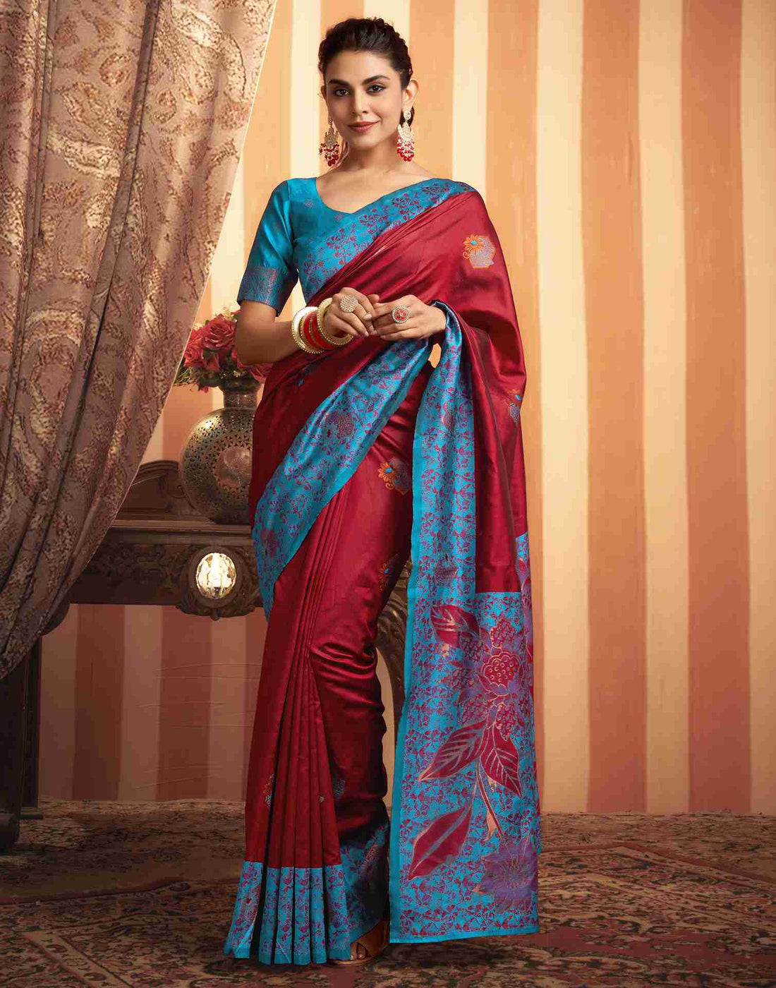 Maroon Silk Woven Banarasi Saree