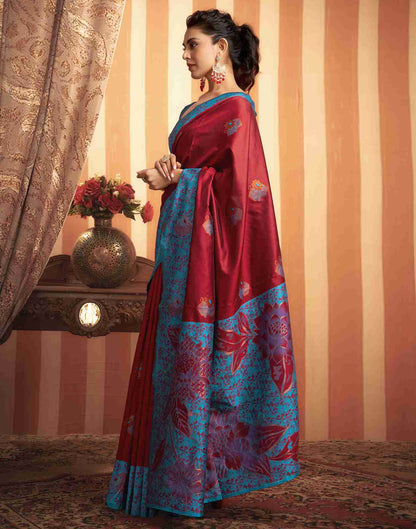 Maroon Silk Woven Banarasi Saree