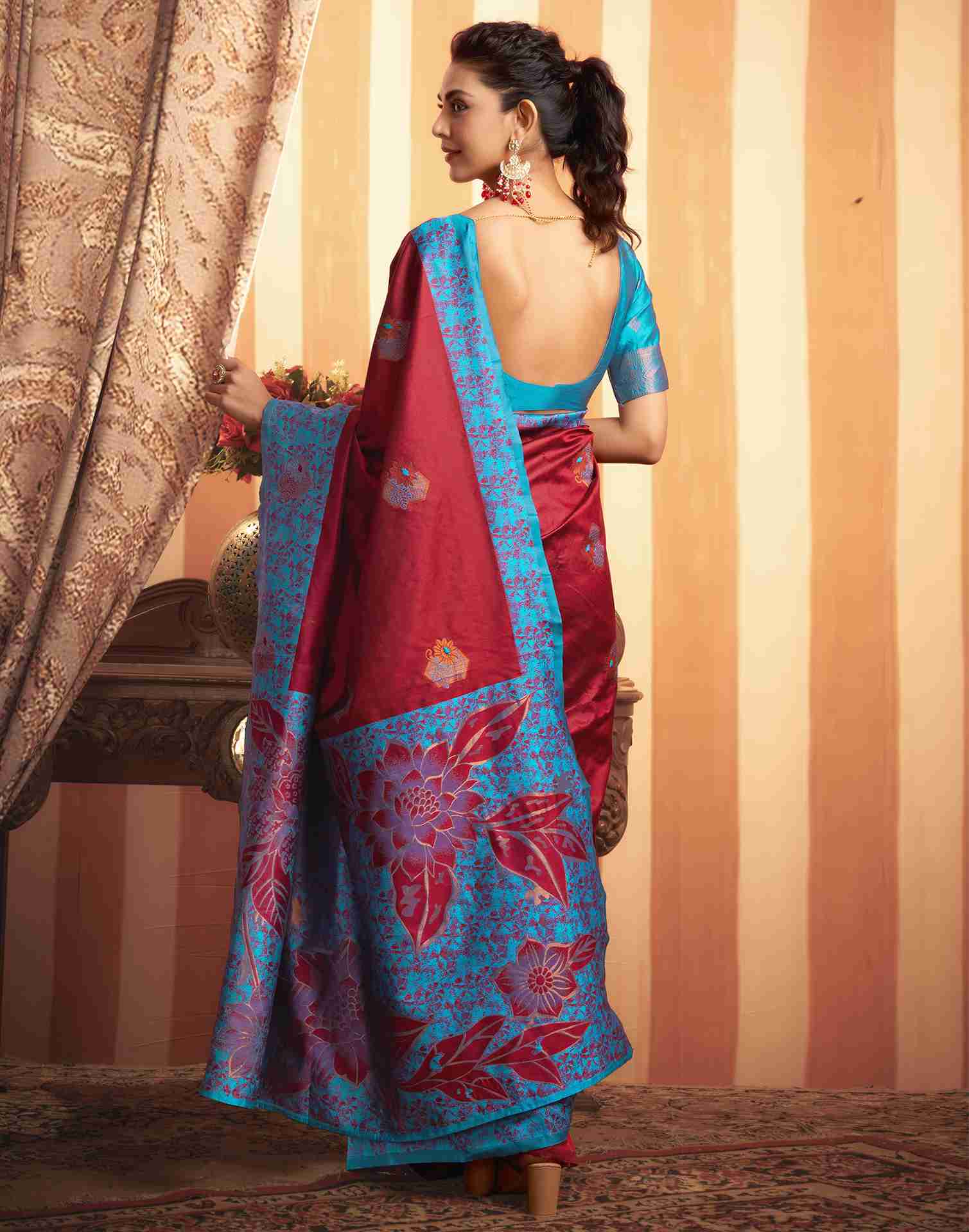 B1G1 Maroon Silk Woven Banarasi Saree