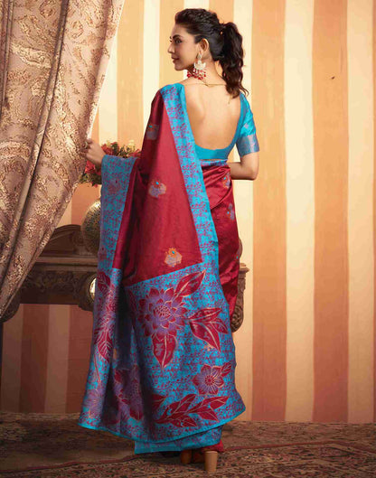 Maroon Silk Woven Banarasi Saree