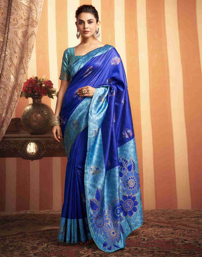 Dark Blue Silk Woven Banarasi Saree