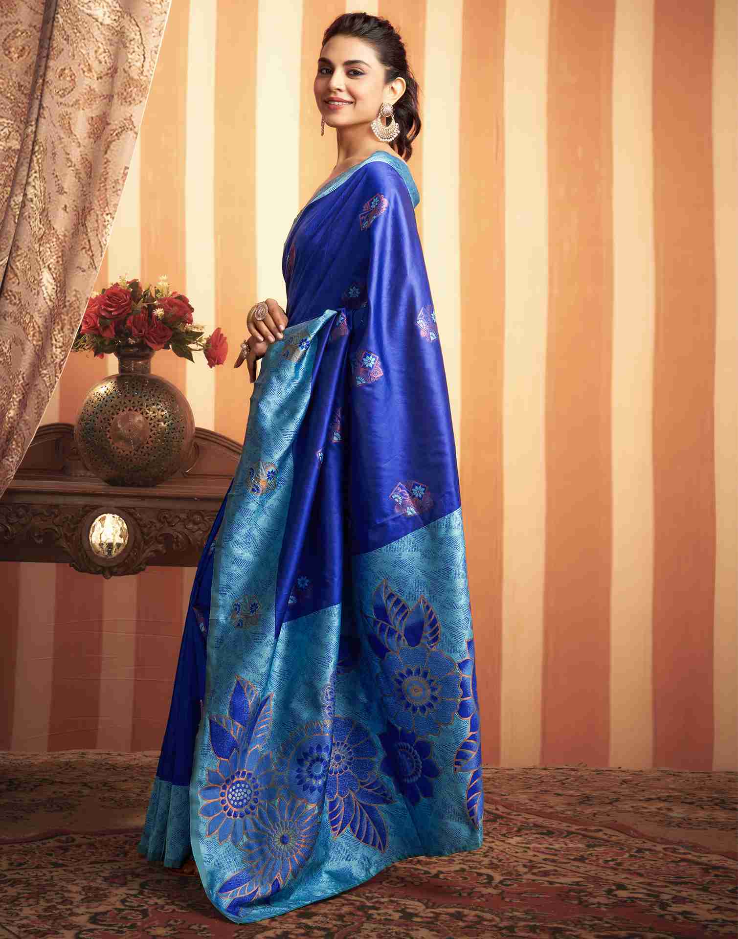 Dark Blue Silk Woven Banarasi Saree