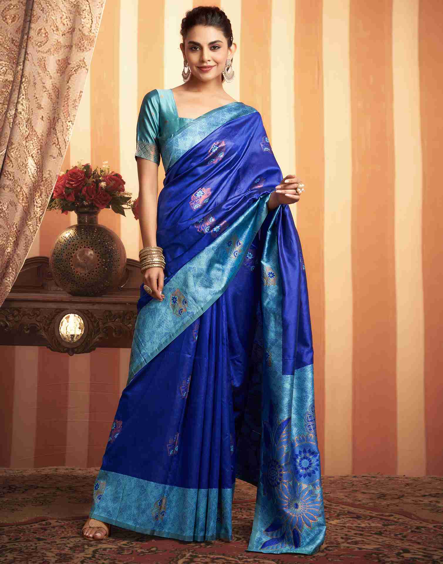 Dark Blue Silk Woven Banarasi Saree