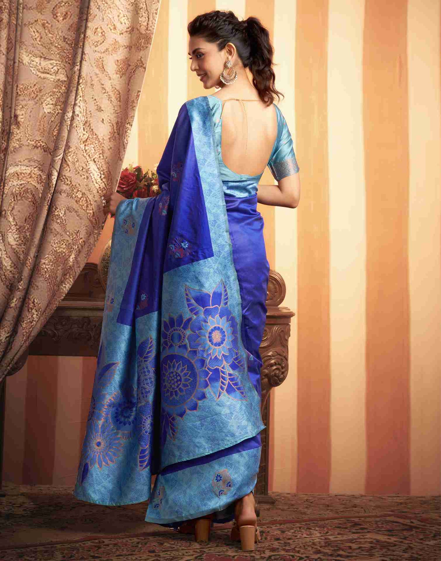 Dark Blue Silk Woven Banarasi Saree