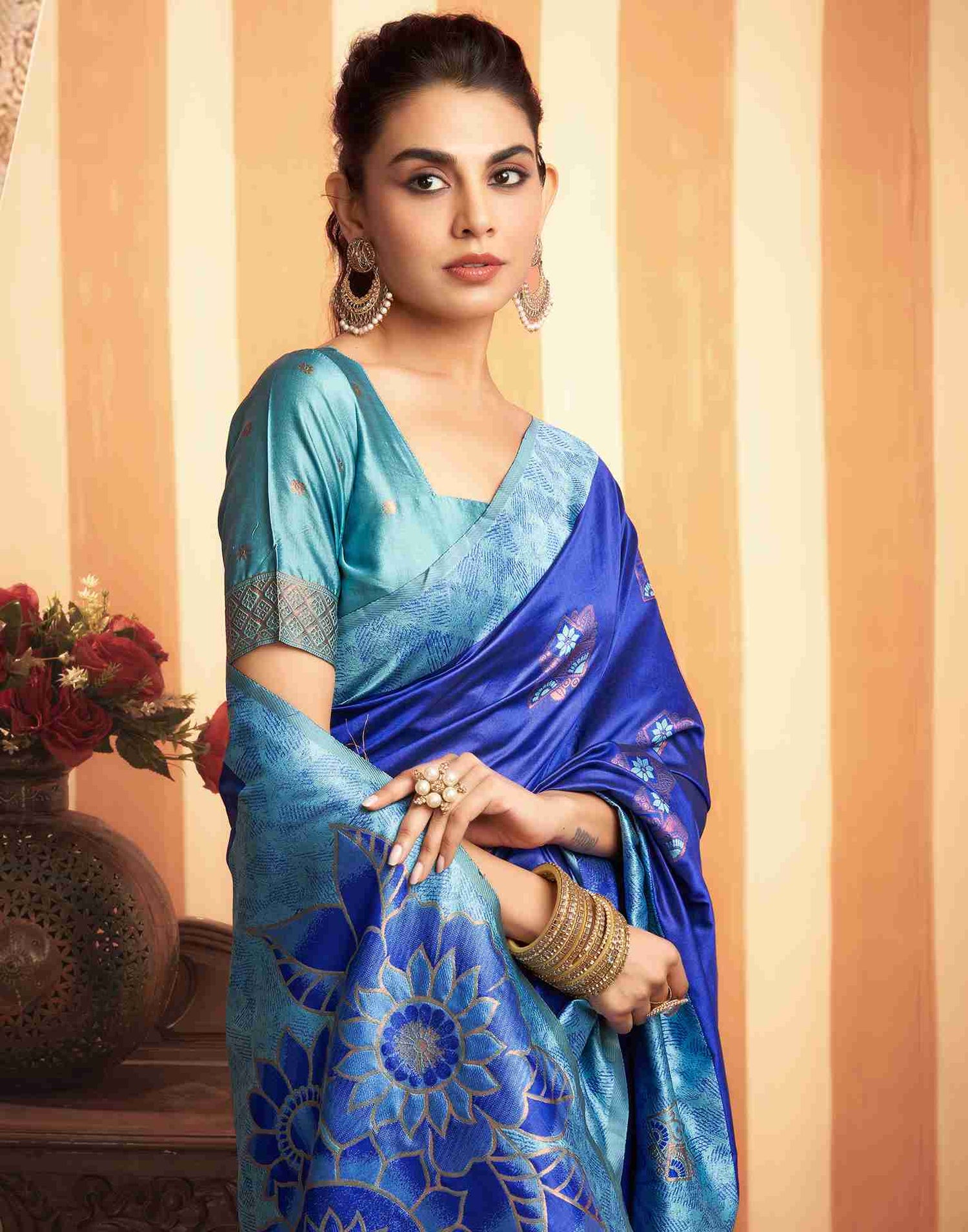 Dark Blue Silk Woven Banarasi Saree