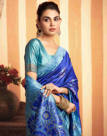 Dark Blue Silk Woven Banarasi Saree