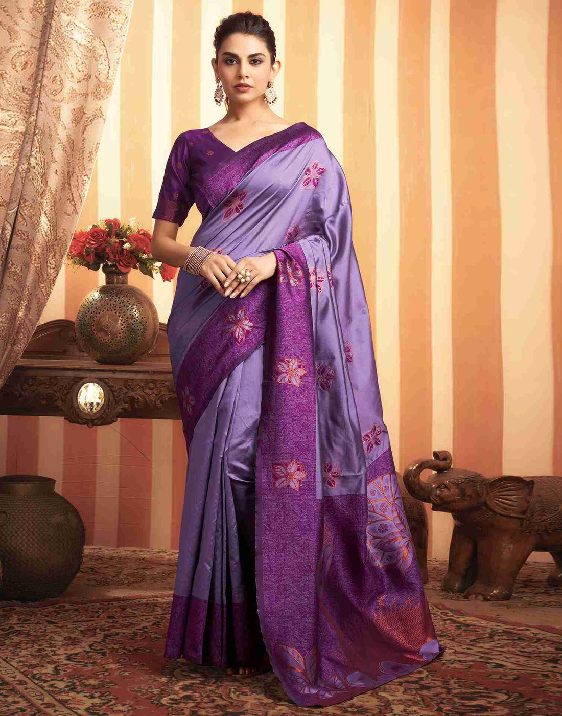 B1G1 Dusty Purple Silk Woven Banarasi Saree