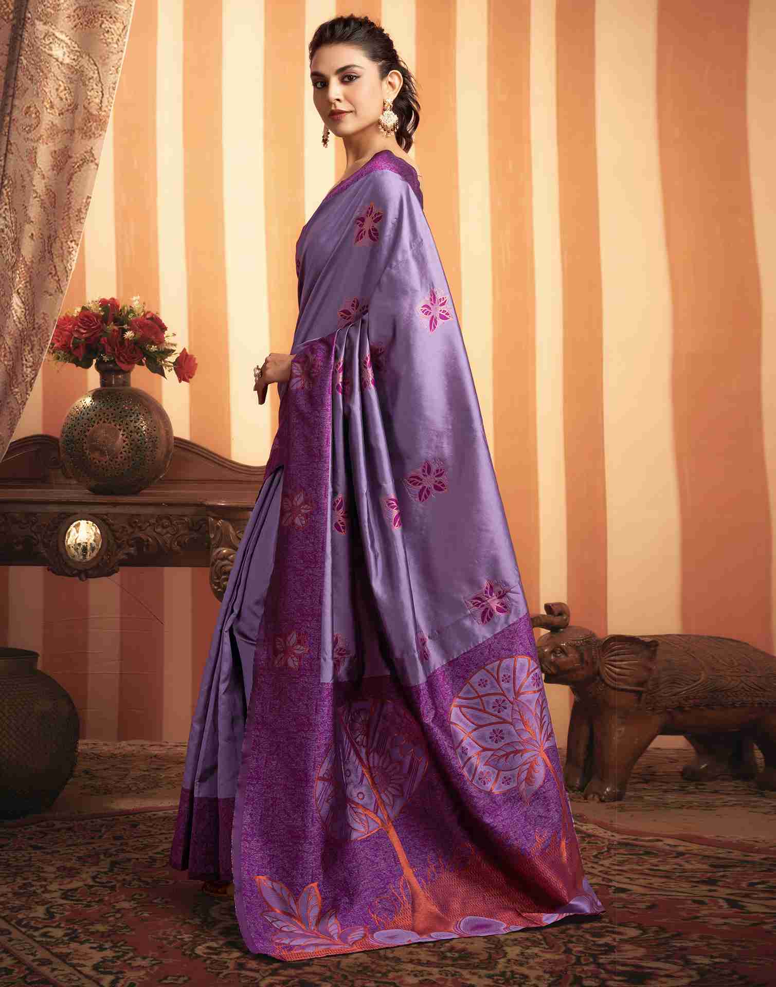 Dusty Purple Silk Woven Banarasi Saree