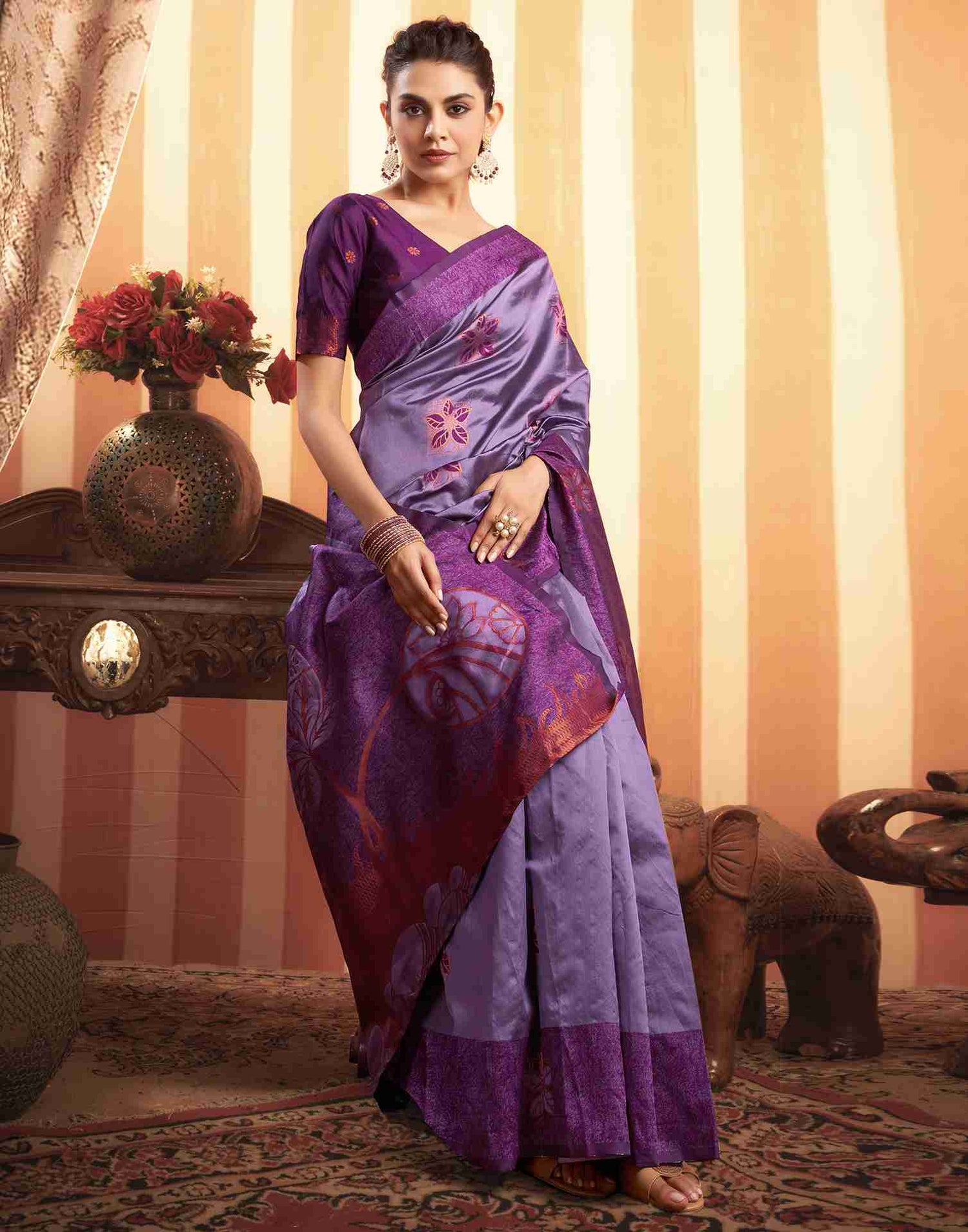 B1G1 Dusty Purple Silk Woven Banarasi Saree