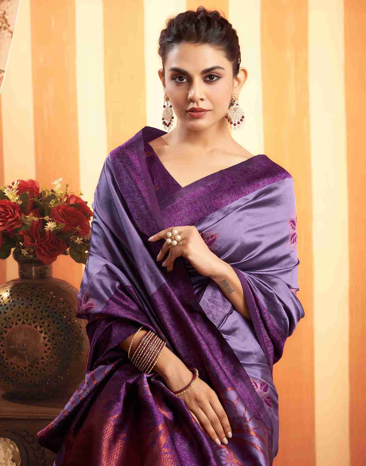 B1G1 Dusty Purple Silk Woven Banarasi Saree